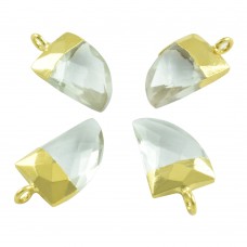 Crystal quartz tiger nail shape electro gold plated gemstone charm pendant